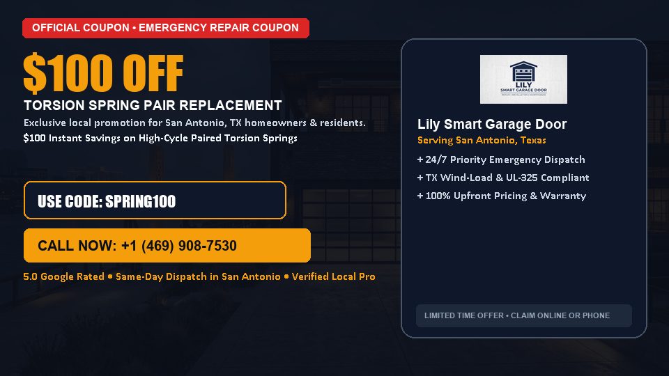 Lily Smart Garage Door $100 OFF Dual Torsion Spring Replacement in San Antonio, TX
